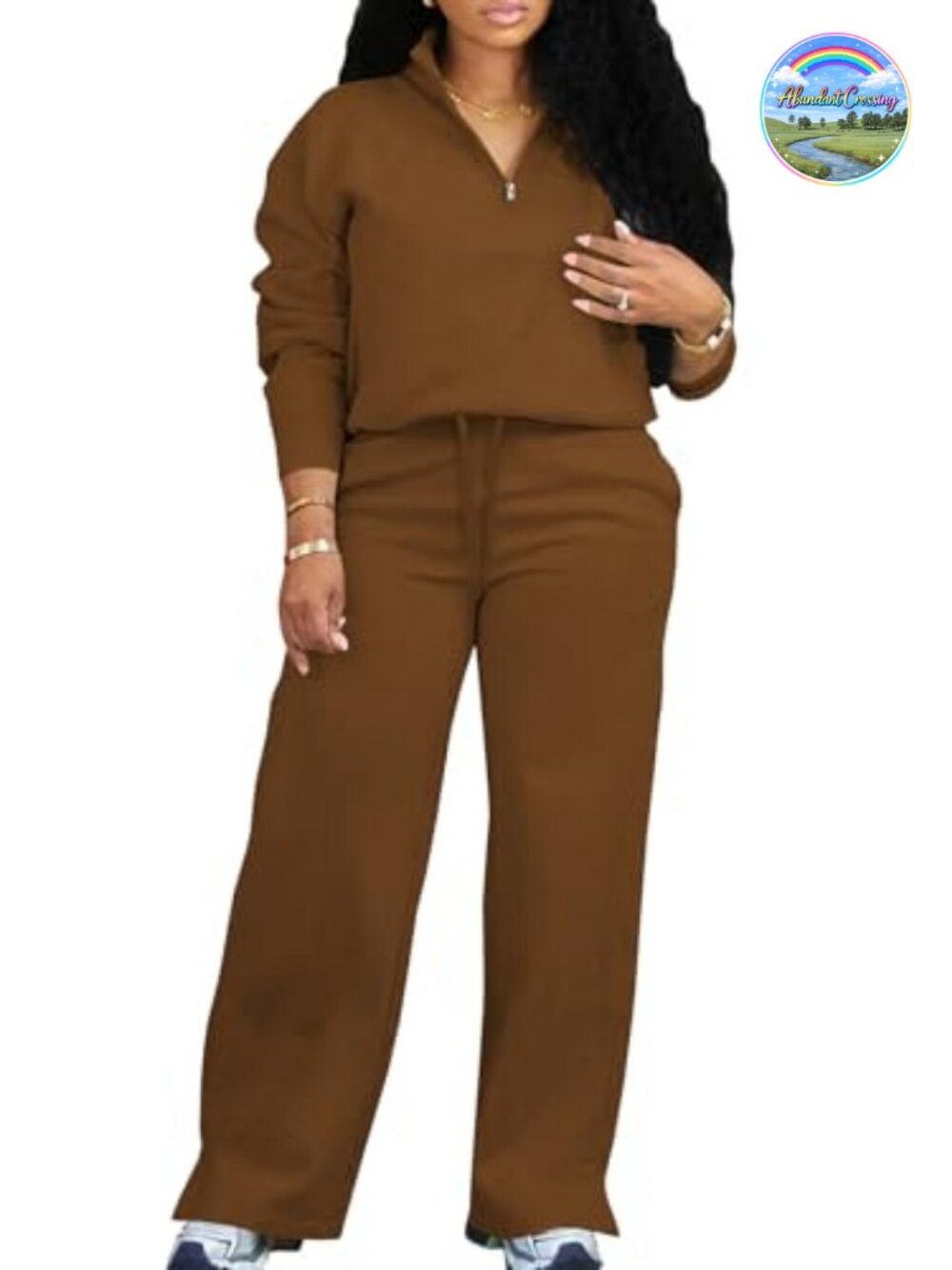Women's 2-Piece Matching Lounge Set Oversized Half Zip Sweatshirt Wide Leg